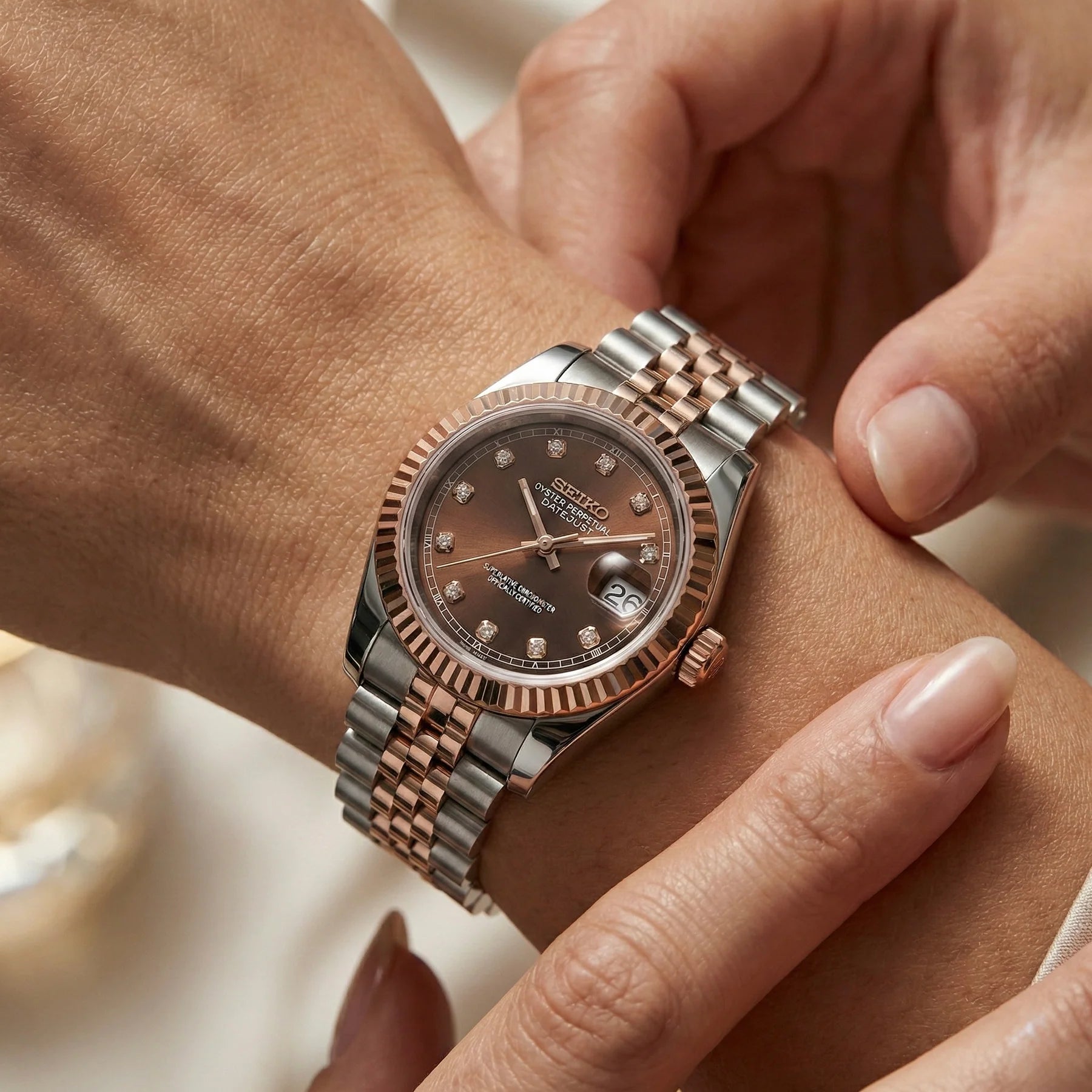 Seiko mod Two Tone Rose Gold Chocolate - Chrono122