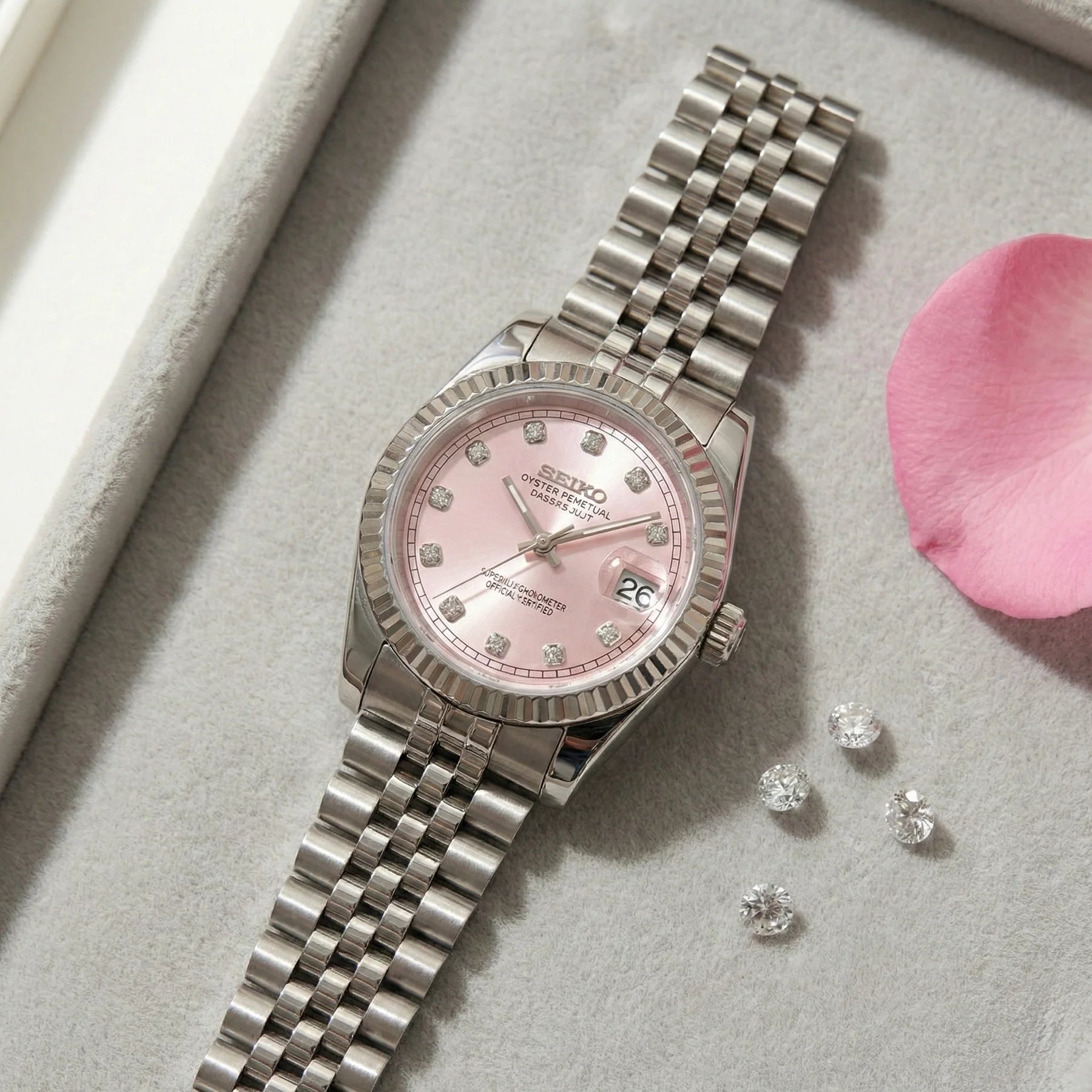 Seiko mod Silver Baby Pink - Chrono122