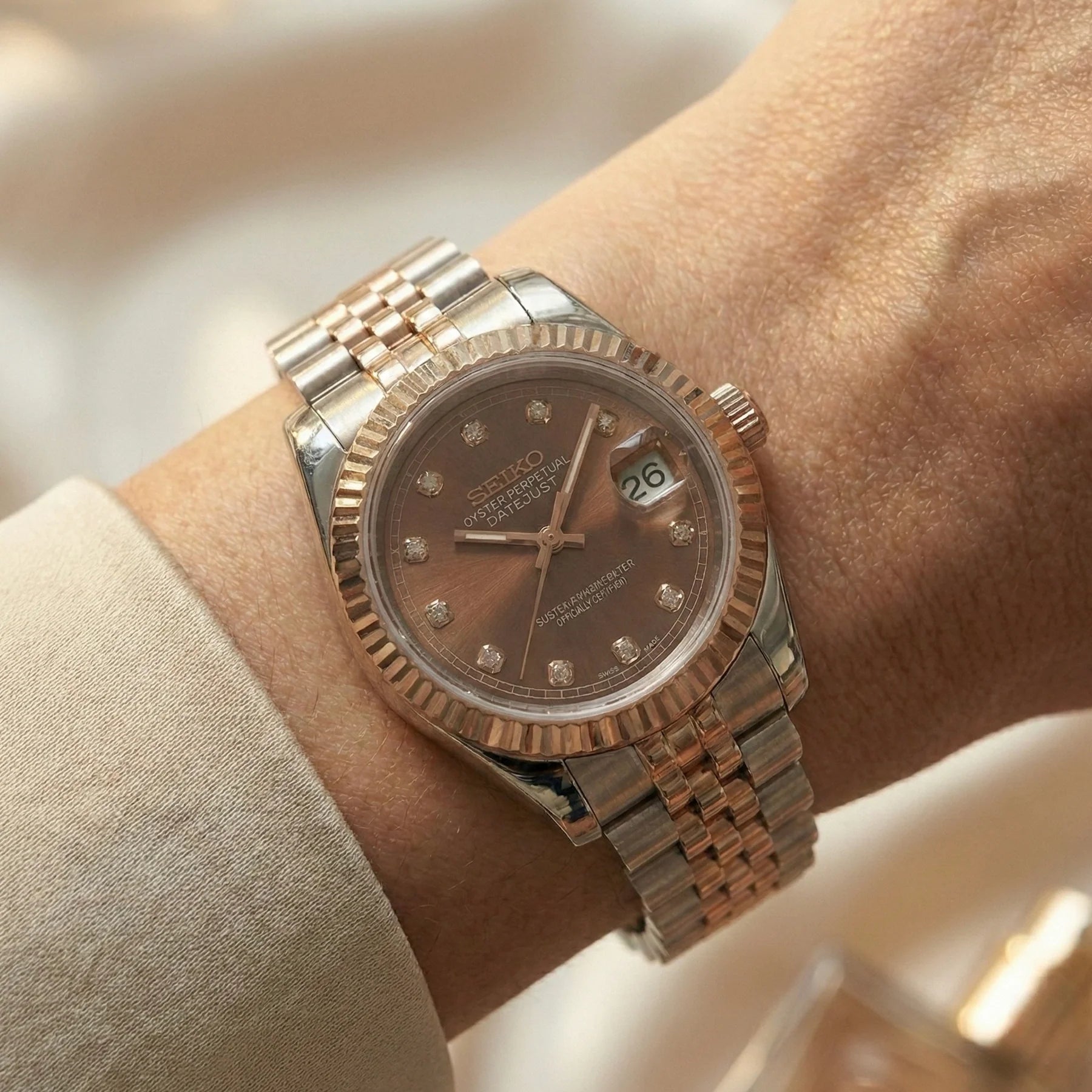 Seiko mod Two Tone Rose Gold Chocolate - Chrono122