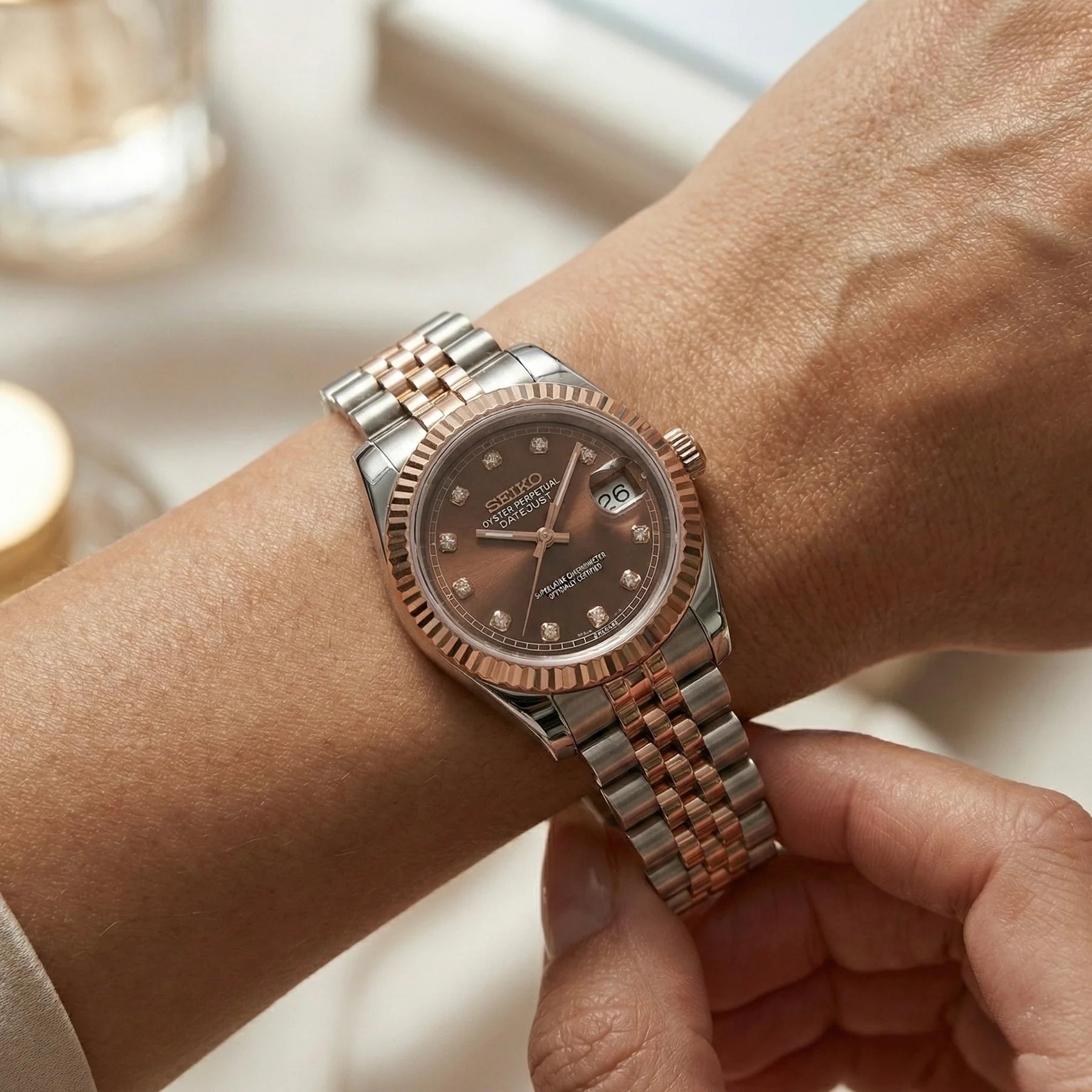 Seiko mod Two Tone Rose Gold Chocolate - Chrono122