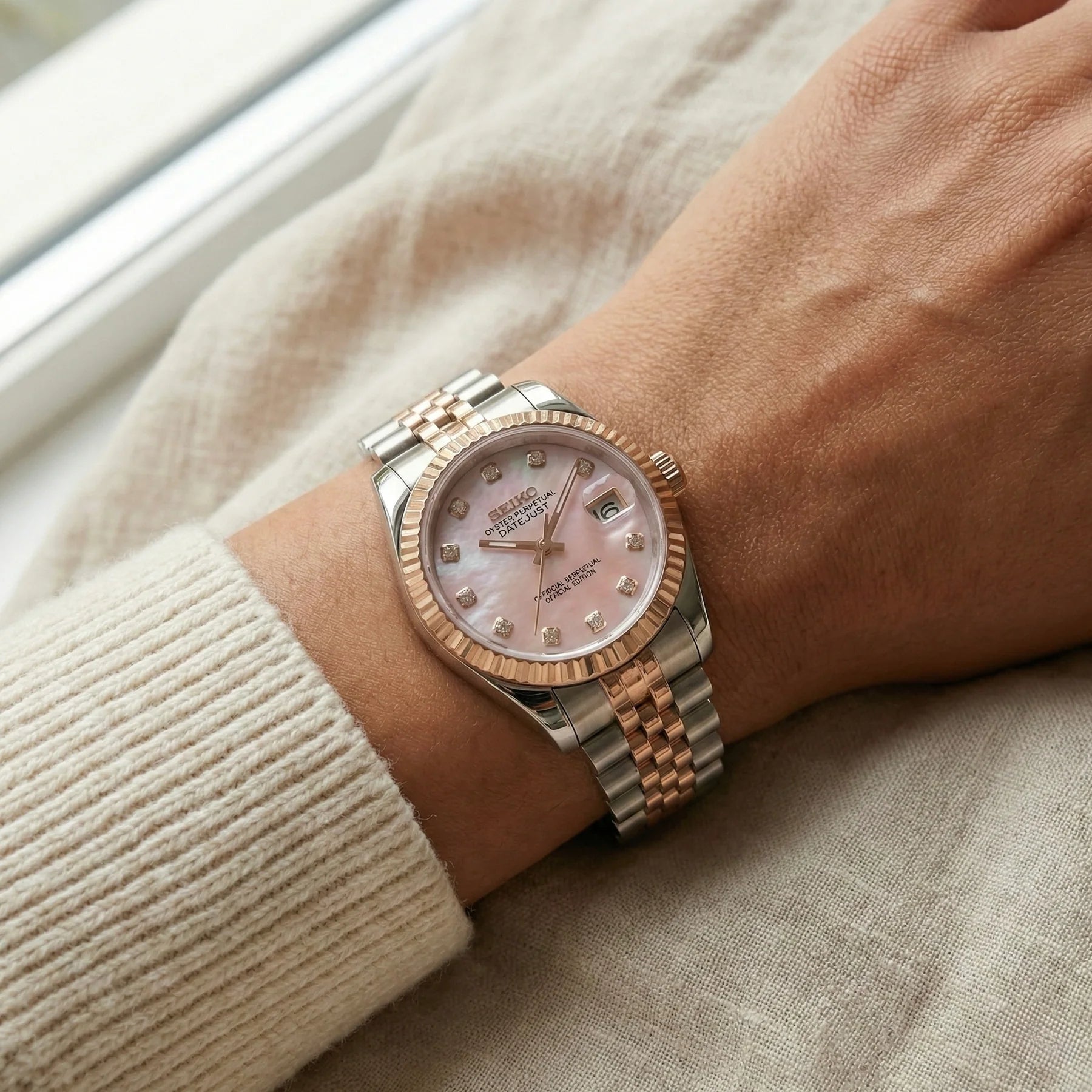 Seiko mod Rose Gold Mother of Pearl - Chrono122