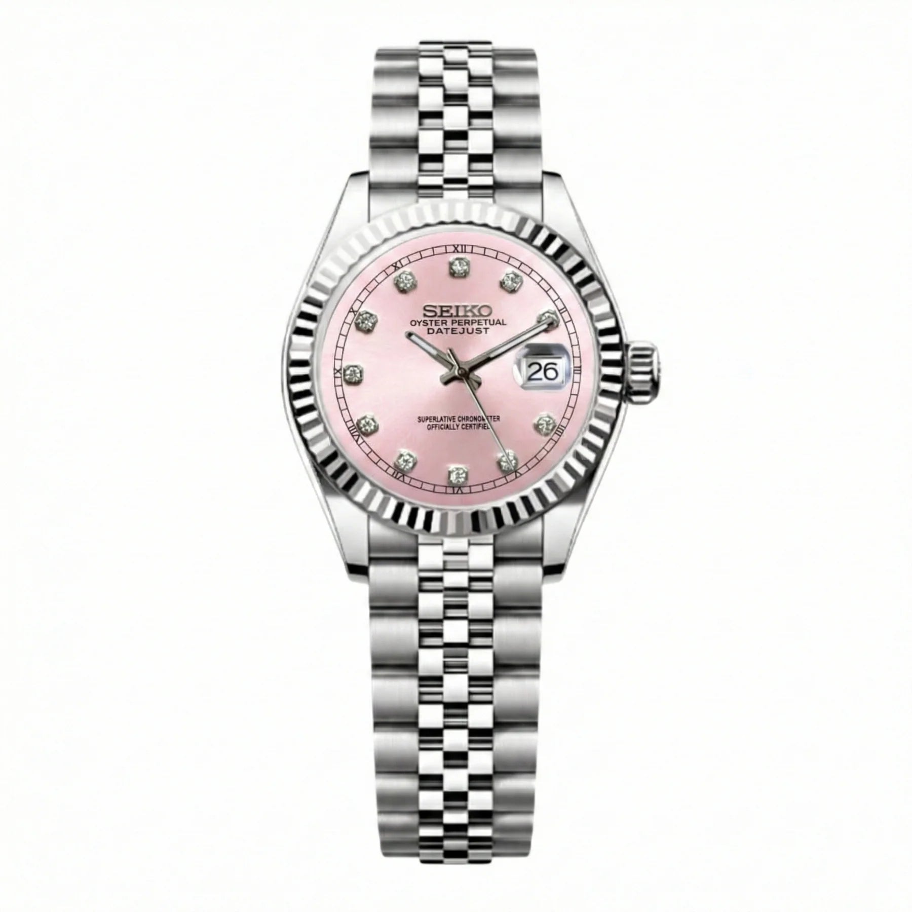 Seiko mod Silver Baby Pink - Chrono122