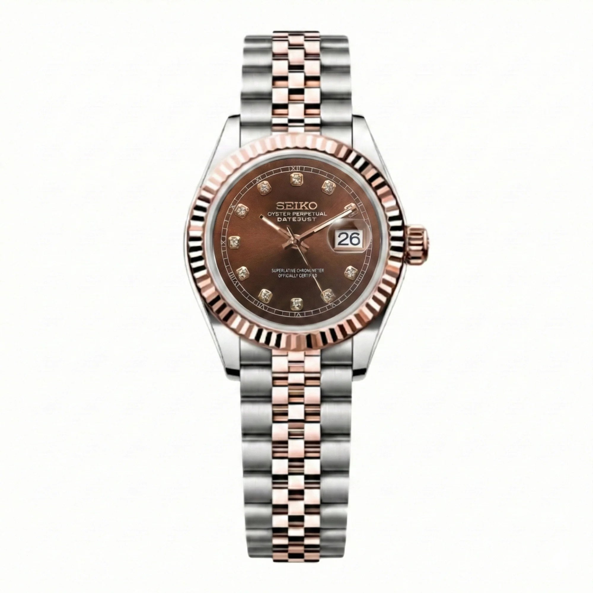 Seiko mod Two Tone Rose Gold Chocolate - Chrono122