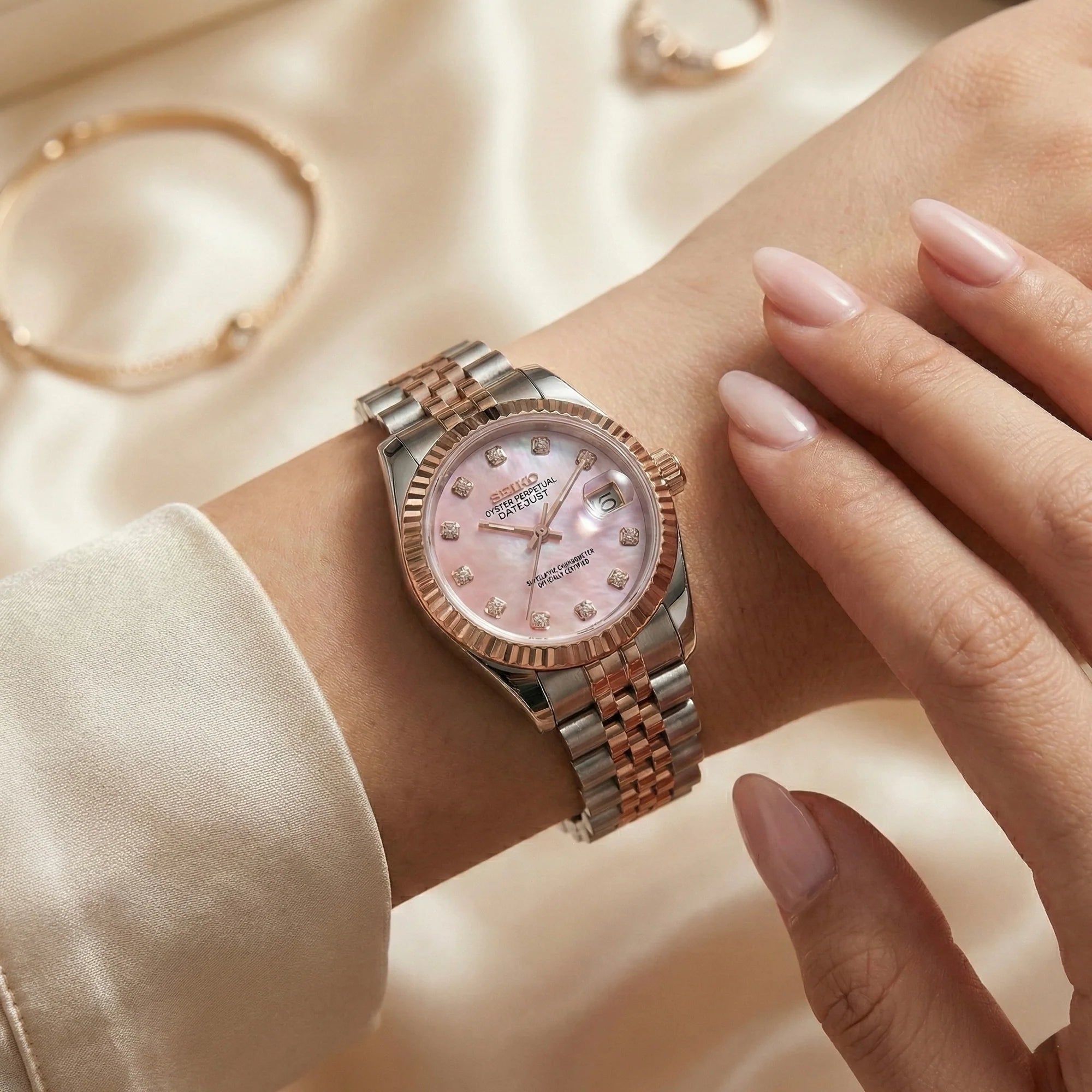 Seiko mod Rose Gold Mother of Pearl - Chrono122