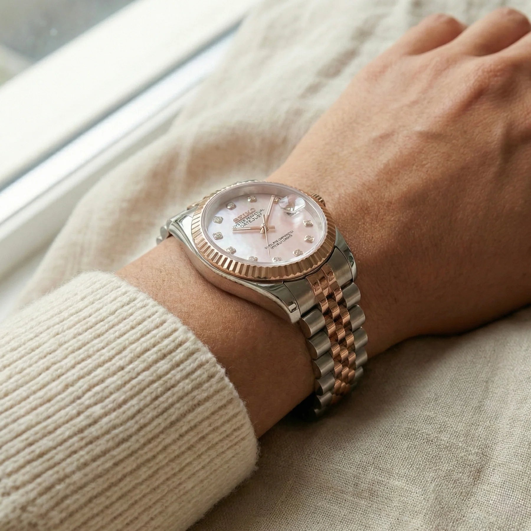 Seiko mod Rose Gold Mother of Pearl - Chrono122