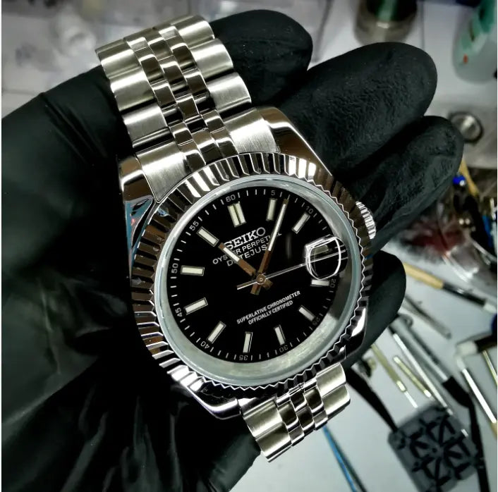 Seiko-mod Datejust - Chrono122,seiko arabic dial noir